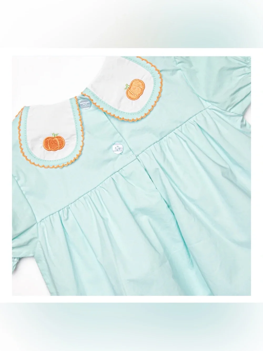 EUC Stitchy Fish Jane Be Little Pumpkin Embroidered Bubble in Mint Green 3M